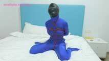 Xiaomeng in Blue Zentai Vacuum Packed and Swim Capped 9