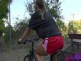 Get a Video with Sandra riding her bike enjoying her shiny nylon Shorts 5