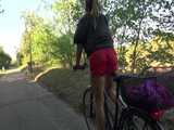 Get a Video with Sandra riding her bike enjoying her shiny nylon Shorts 7