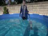 Watch Chloe cleaning the Pool in her shiny nylon Rainwear 8