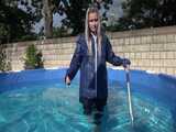 Watch Chloe cleaning the Pool in her shiny nylon Rainwear 9