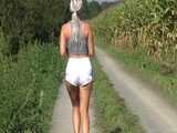 Watch Chloe taking a walk with her shiny nylon Shorts 5