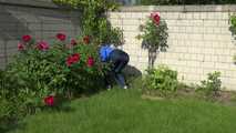 watch Sonja taking care of the garden enjoying her shiny nylon rainpants and her nylon windbreaker! 6