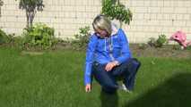 watch Sonja taking care of the garden enjoying her shiny nylon rainpants and her nylon windbreaker! 9
